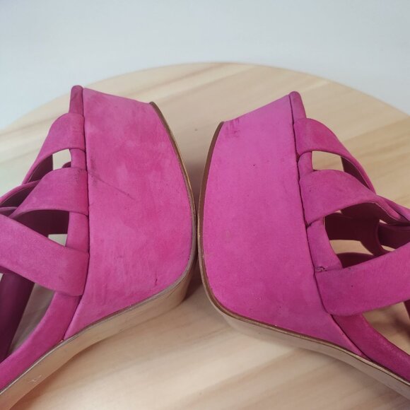 ALDO Suede Peep Toe High Heel Platforms Pink Fushia Women EU 38/ US 7.5 - Picture 11 of 15